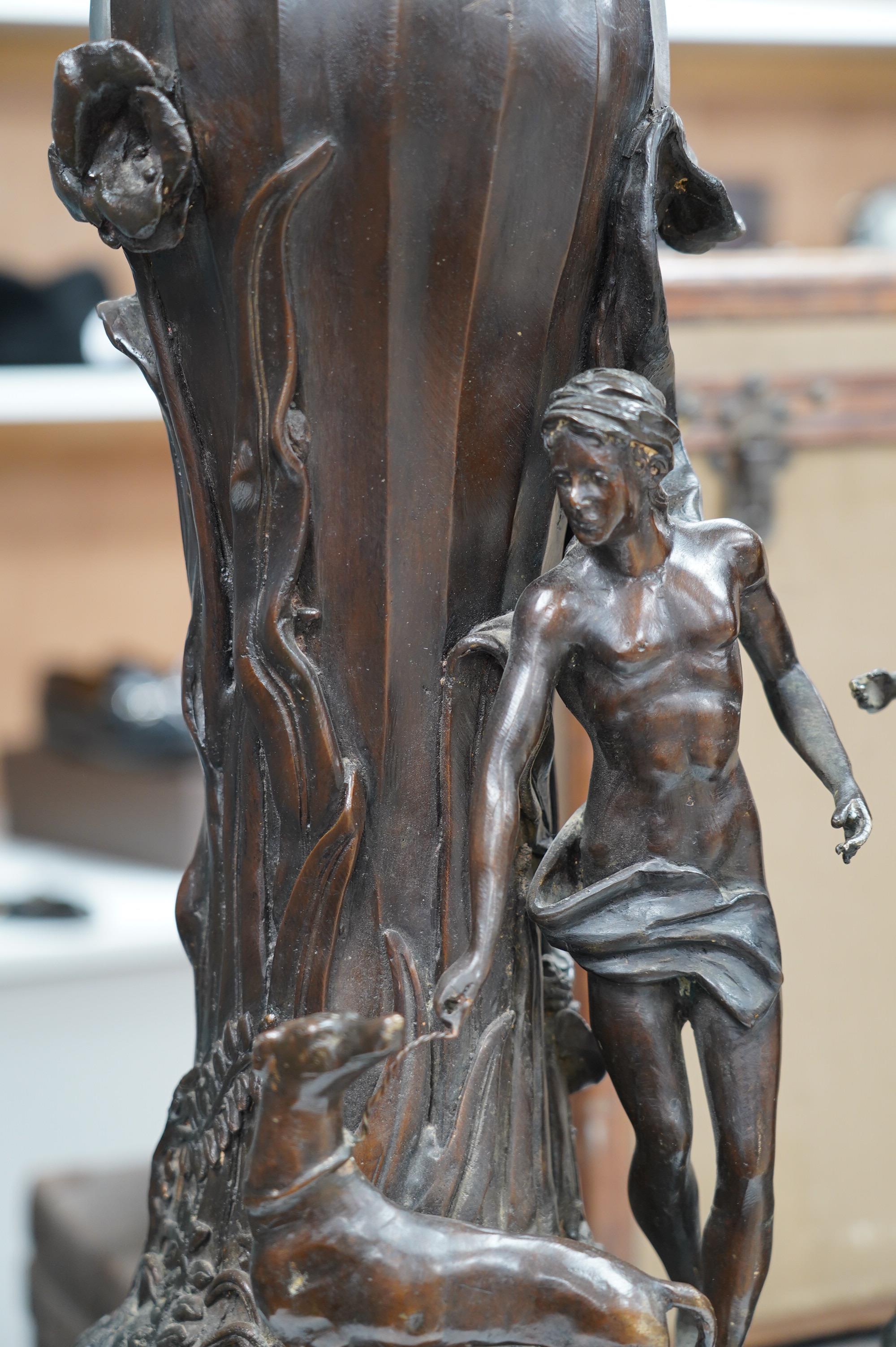 A pair of large French Art Nouveau figural bronze vases, 75cm high. Condition - good